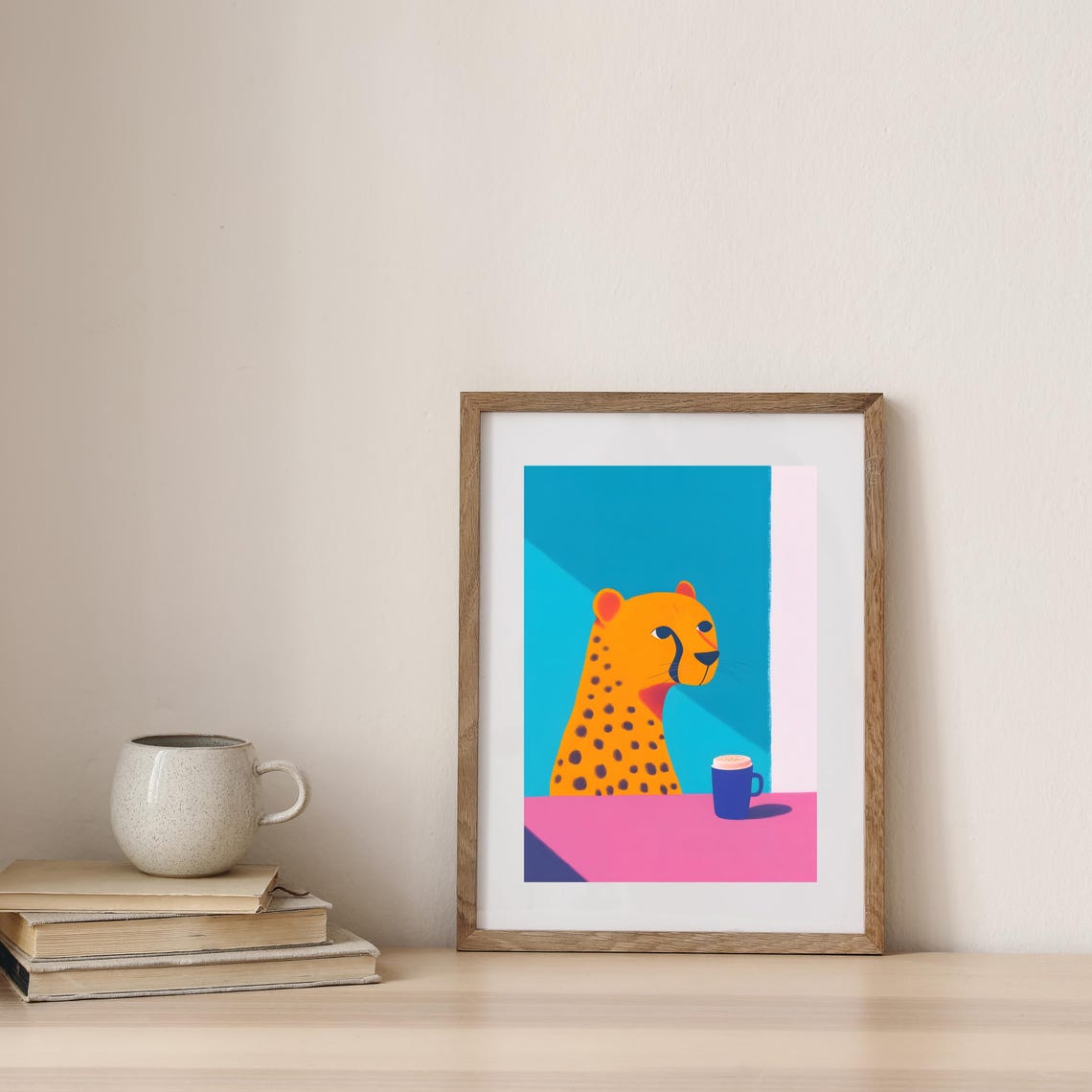 Pop Art Cheetah Profile With Coffee Cup On Pink Background Poster - Image 3