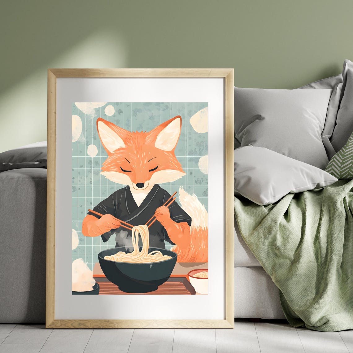 Fox Eating Ramen Noodles Cute Japanese Kitchen Animal Art Poster - Image 7