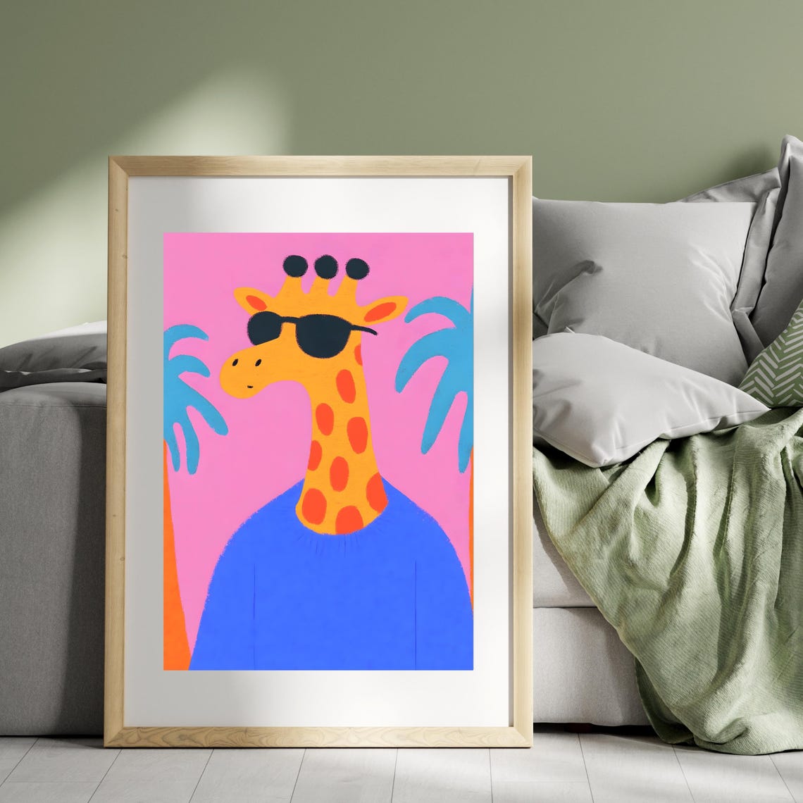 Cool Giraffe in Sunglasses and Blue Sweater on Hot Pink Poster - Image 3
