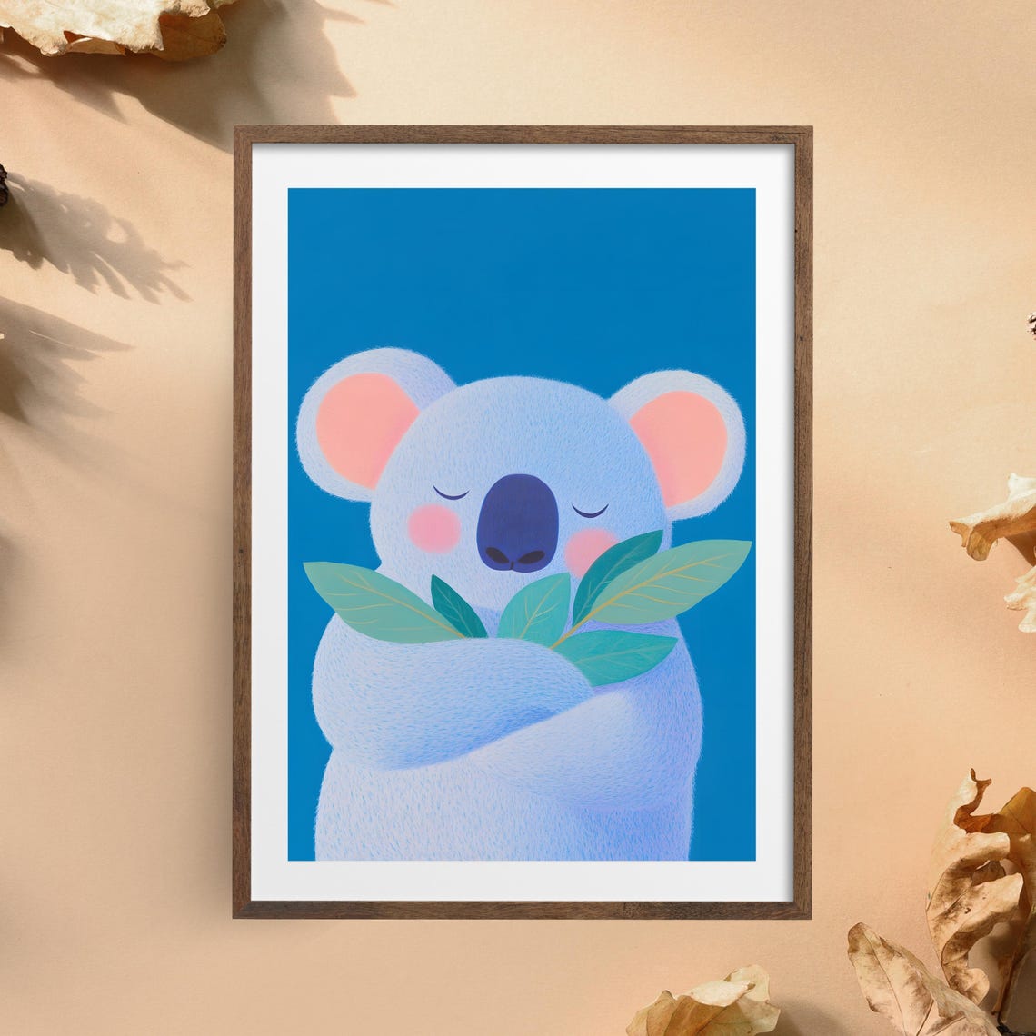 Sleepy Blue Koala Hugging Eucalyptus Leaves Nursery Animal Poster - Image 2