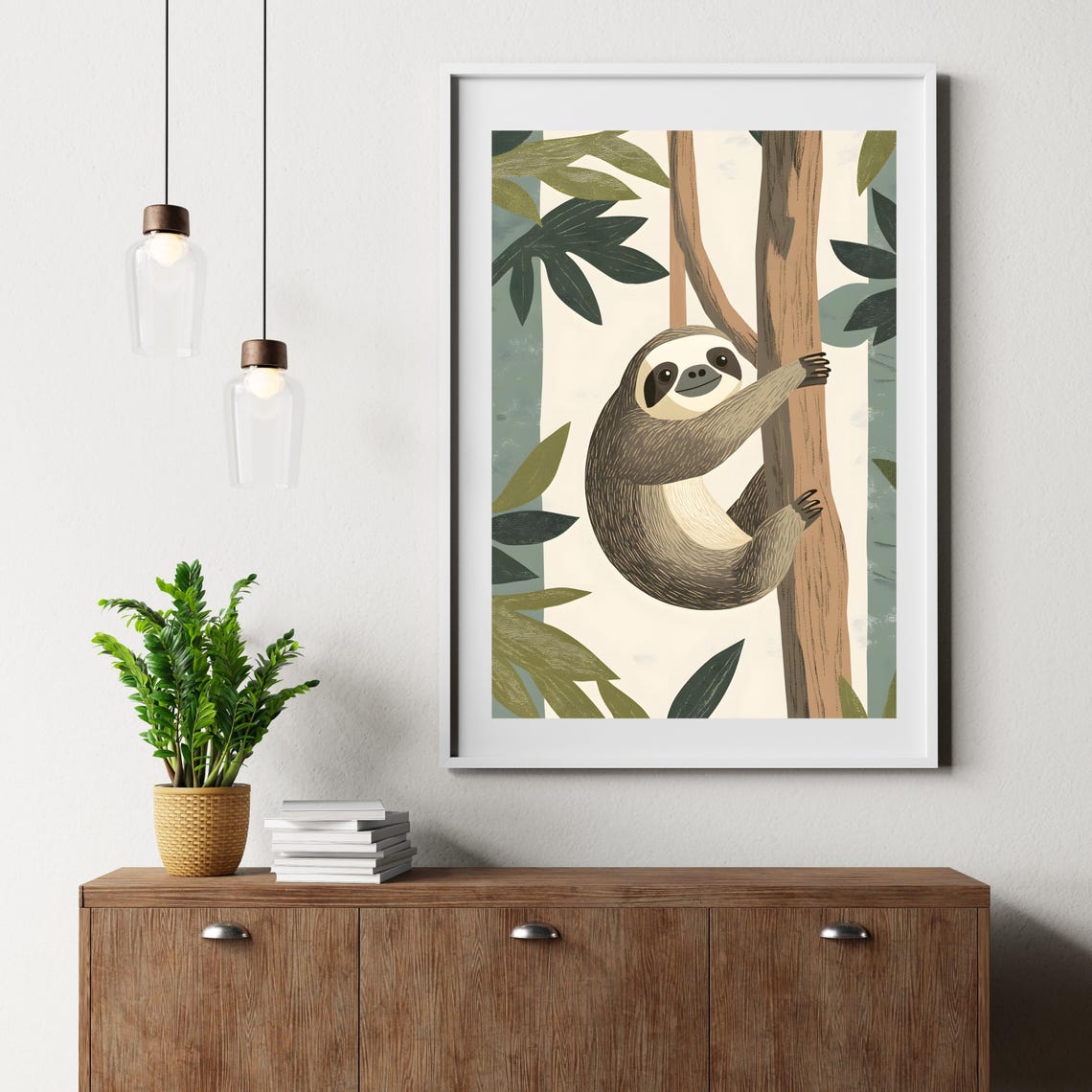 Cute Sloth Climbing a Tree Branch in a Tropical Jungle Poster - Image 5