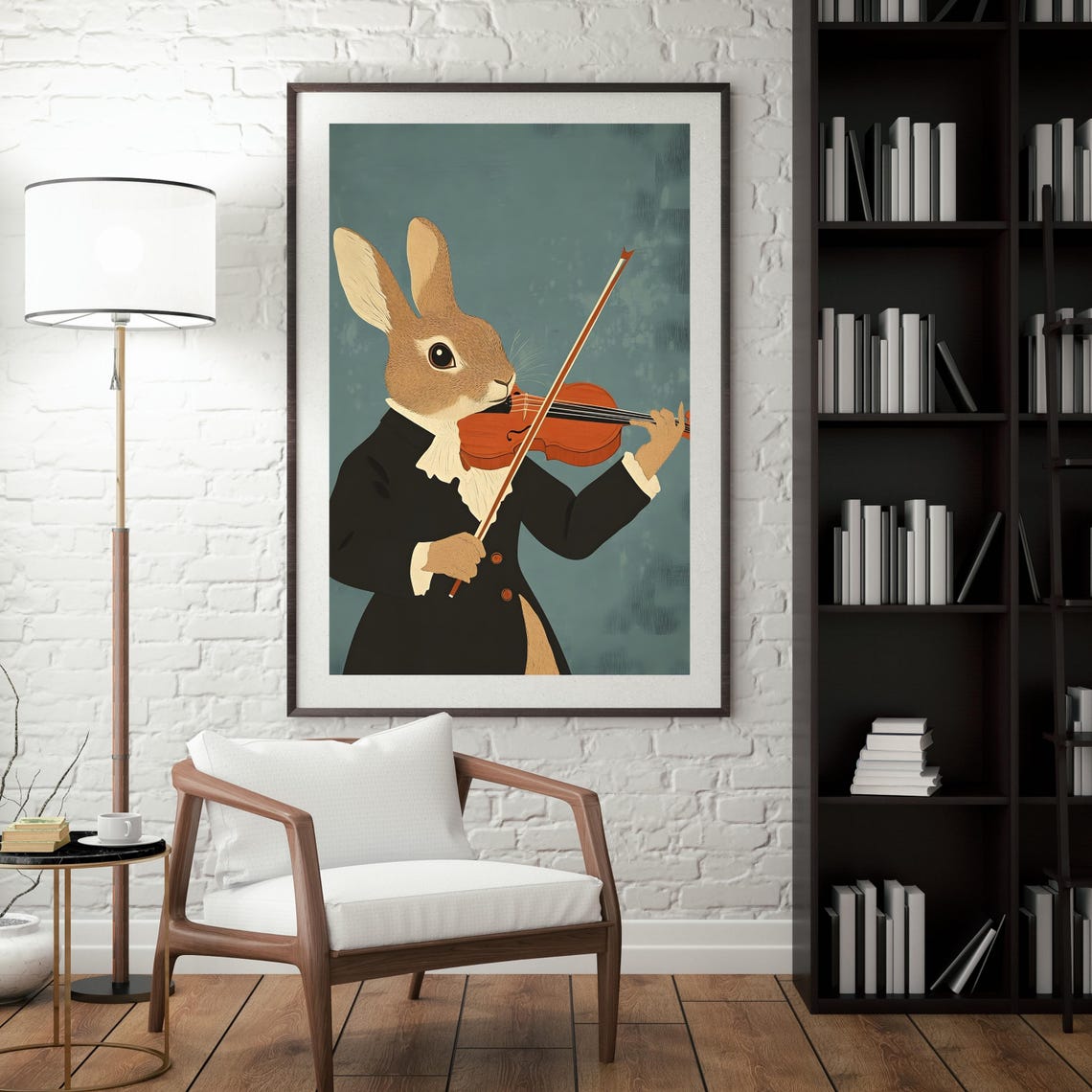 Rabbit Violinist Musician in Tuxedo Elegant Animal Nursery Art Poster - Image 2