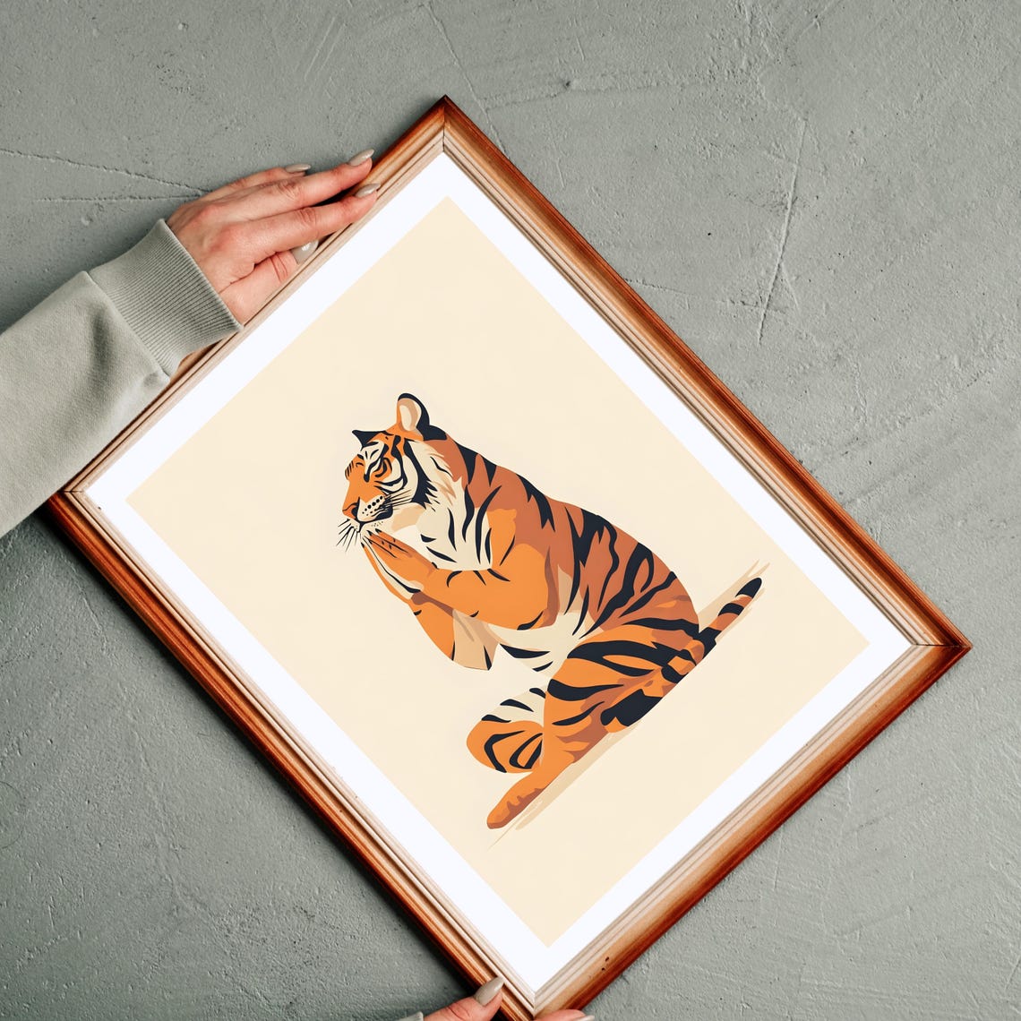 Serene Tiger Meditating in Lotus Pose Minimalist Cream Zen Poster - Image 3