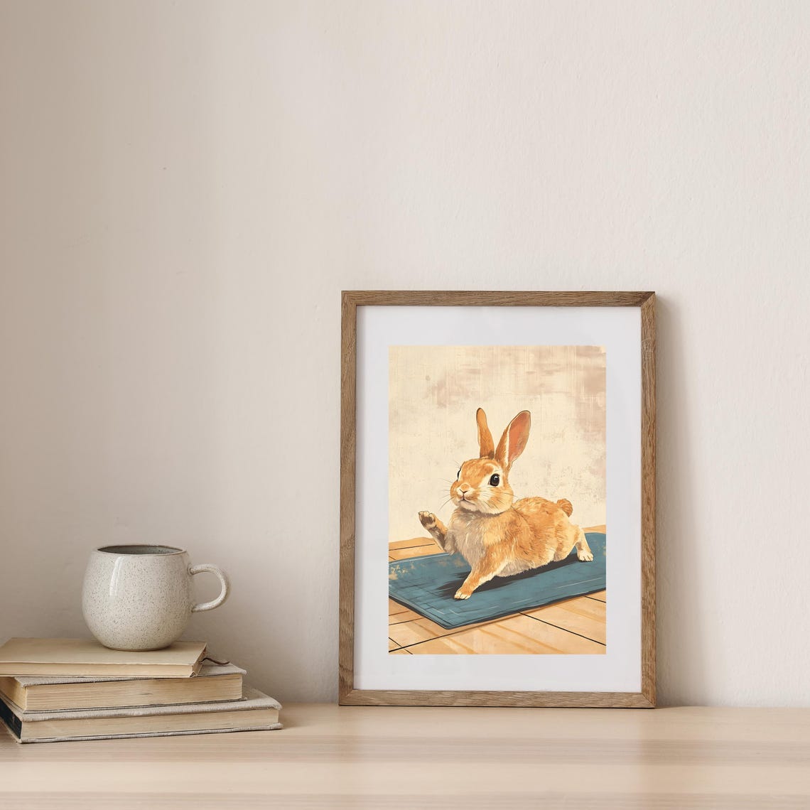 Cute Orange Bunny Doing Yoga Stretch On A Blue Mat Funny Poster - Image 8