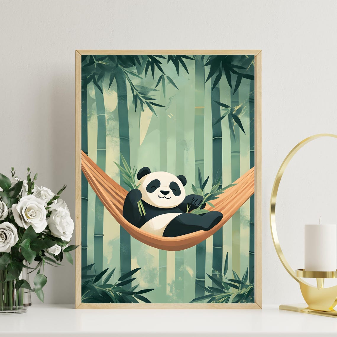 Smiling Panda Relaxing in an Orange Hammock in Bamboo Forest Poster - Image 2