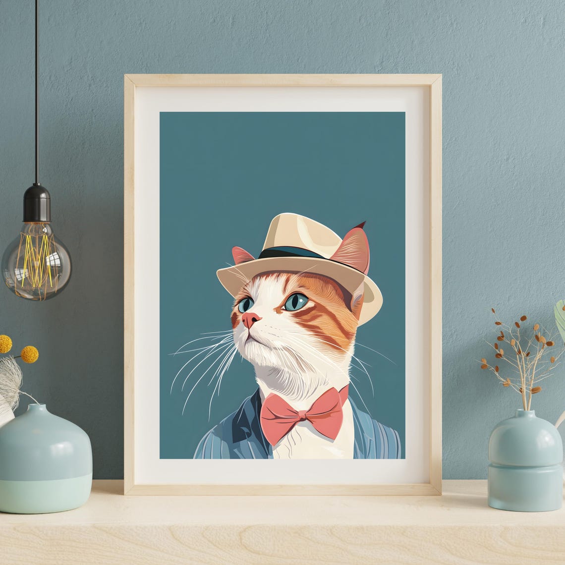 Dapper Ginger Cat in Fedora Hat and Pink Bow Tie Illustration Poster - Image 4