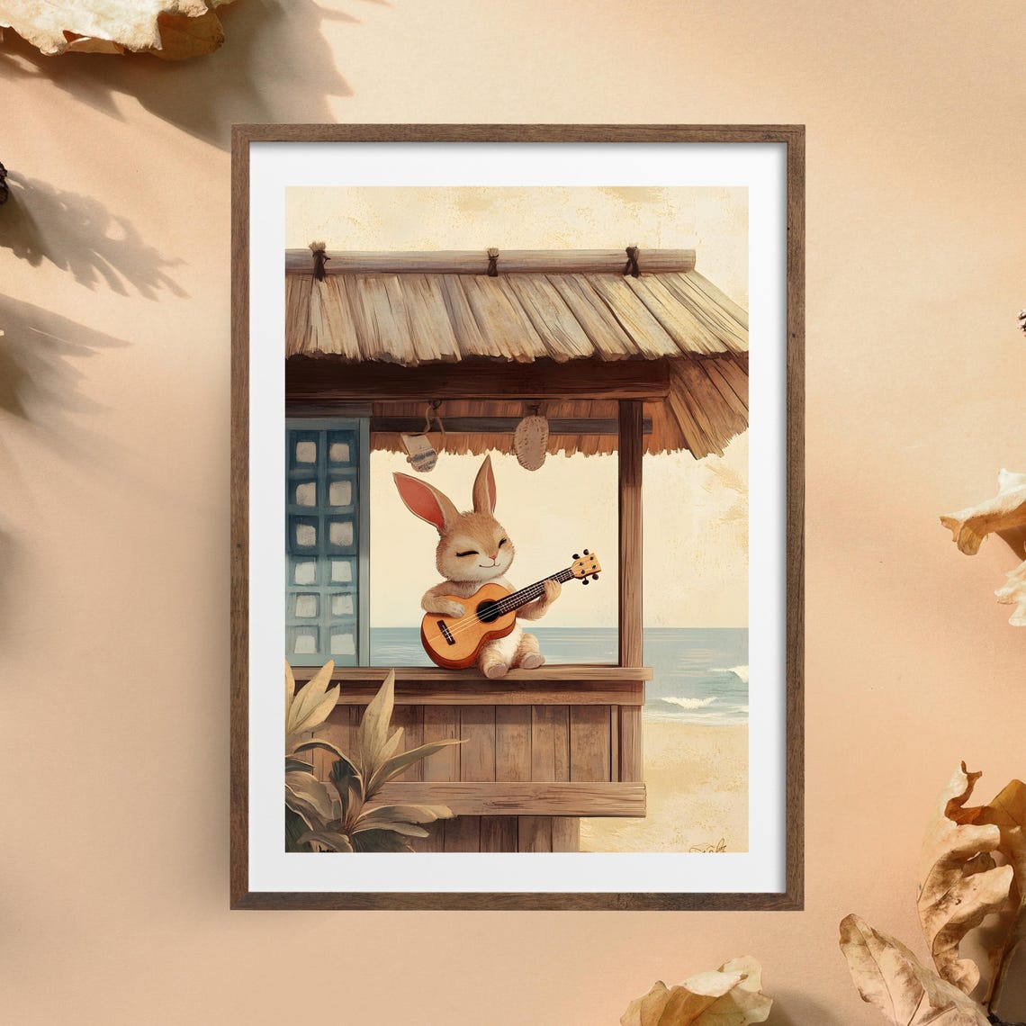 Bunny Playing Ukulele In A Beach Hut Tropical Seaside Music Poster - Image 5