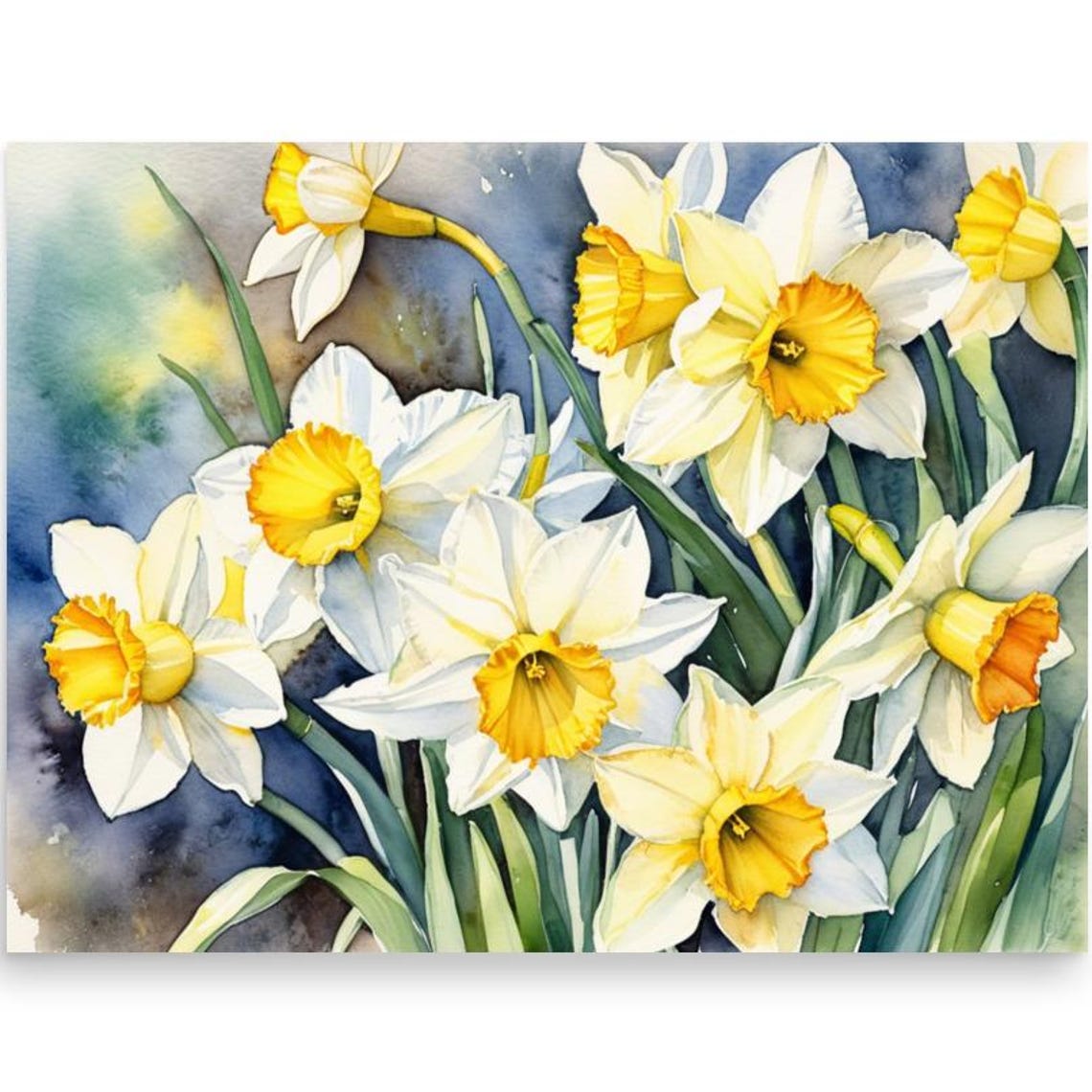 Joyful Yellow White Daffodils Watercolor Spring Floral Poster