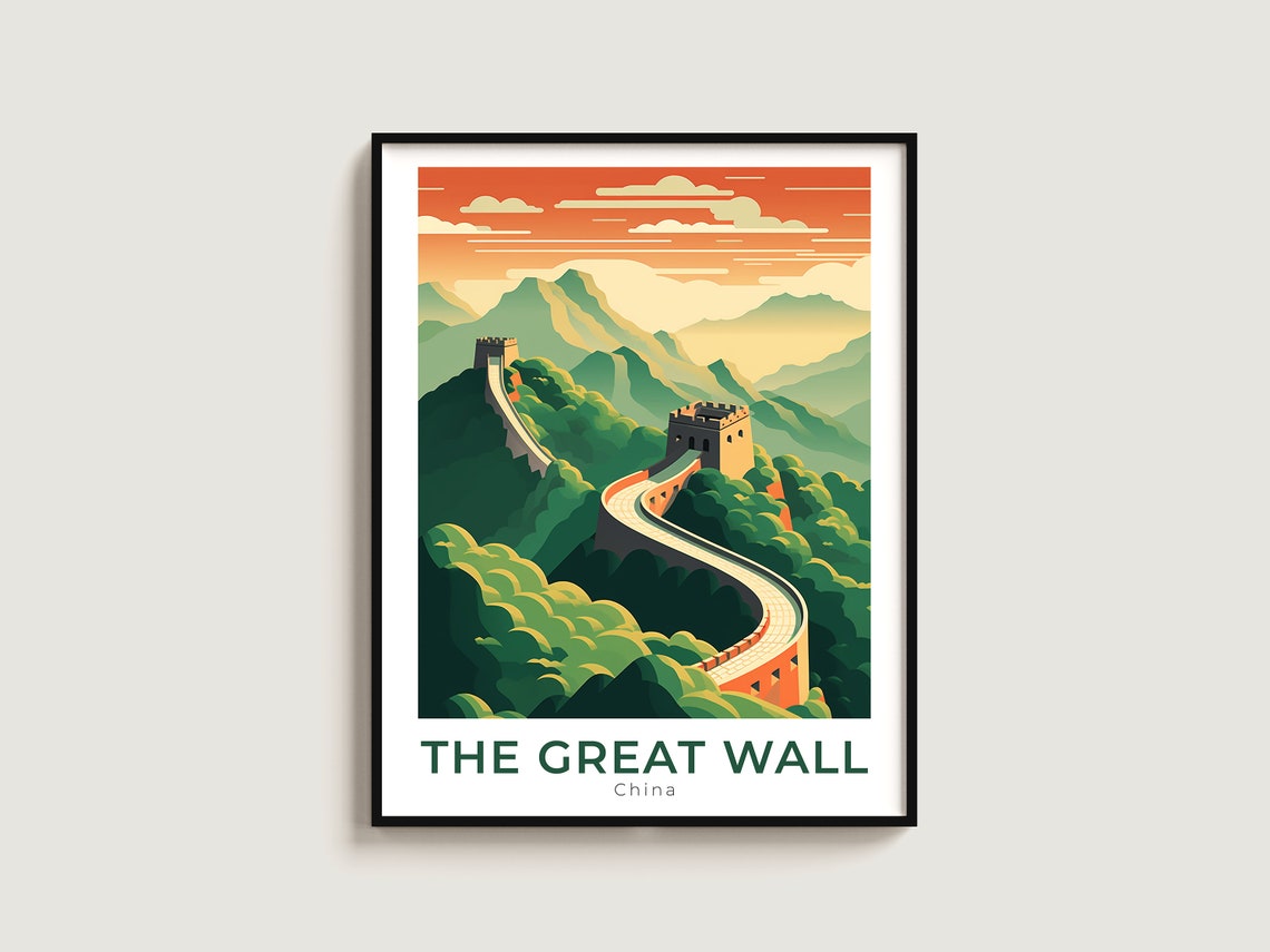 The Great Wall China Winding Mountain Ramparts Sunrise Travel Poster
