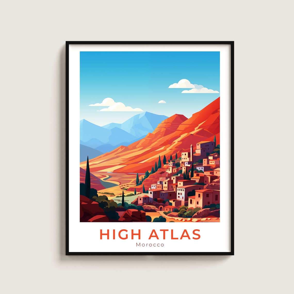High Atlas Morocco Red Rock Valley Village Golden Light Poster