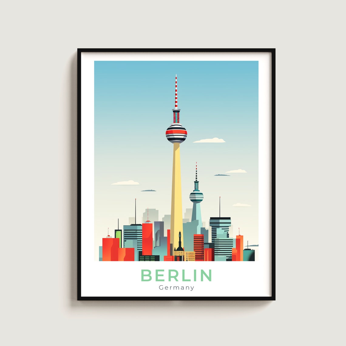 Berlin Germany TV Tower Skyline Fernsehturm Modern Travel Poster