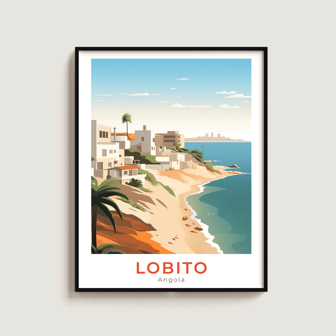Lobito Angola Whitewashed Coastal Town Turquoise Cove Poster