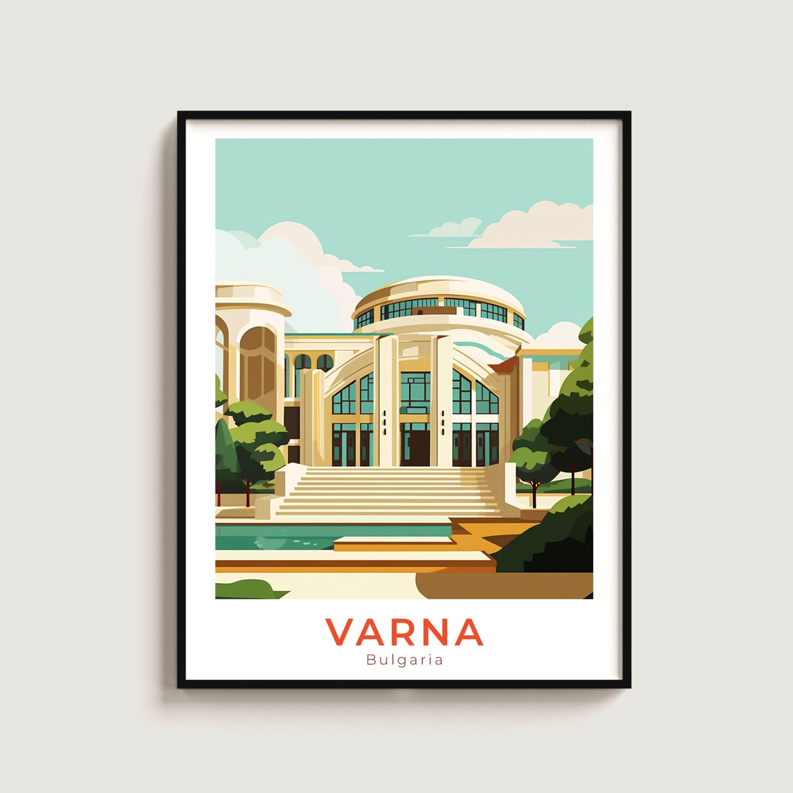 Varna Bulgaria Grand Classical Building Steps Fountain Garden Poster