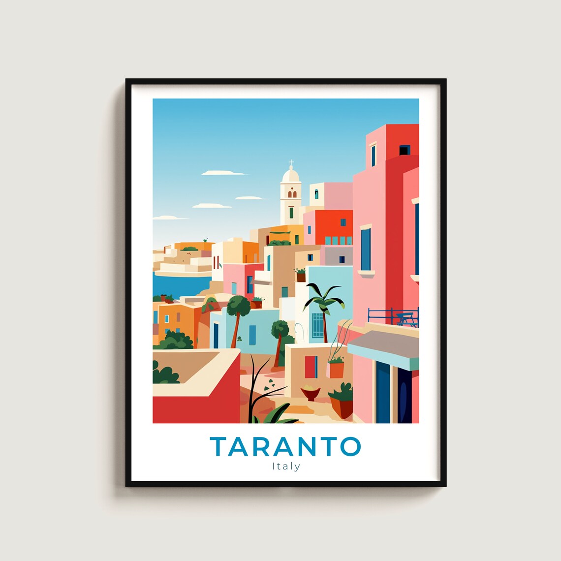 Taranto Italy Sunny Colorful Old Town By The Sea Harbor Poster