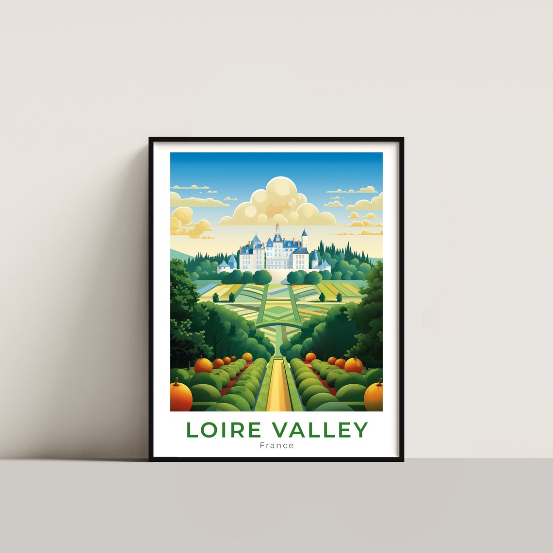 Loire Valley France Renaissance Chateau Orchards Fields Poster