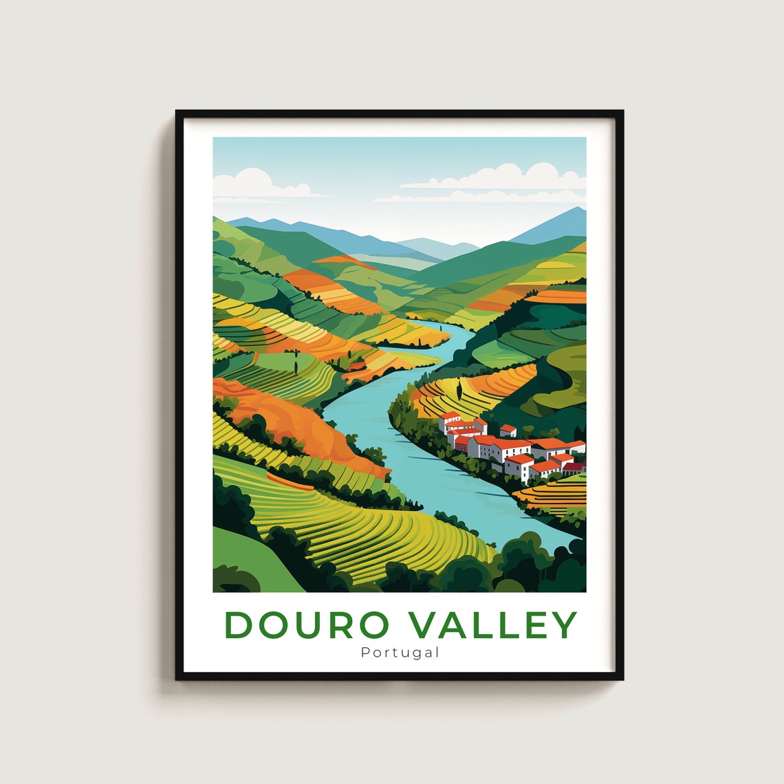 Douro Valley Portugal Terraced Vineyard Winding River Travel Poster