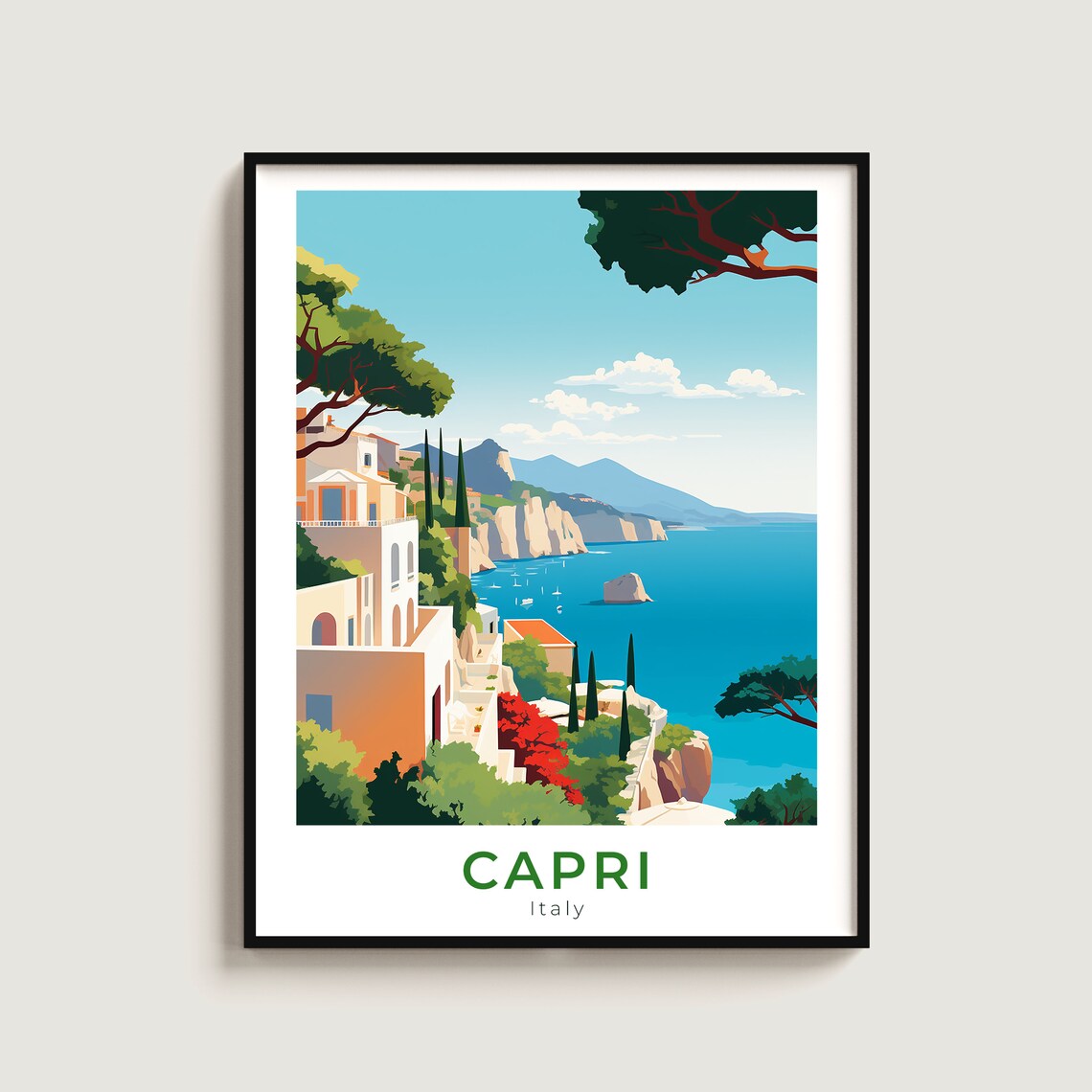 Capri Italy Terrace Overlooking Sea Vintage Travel Poster Art