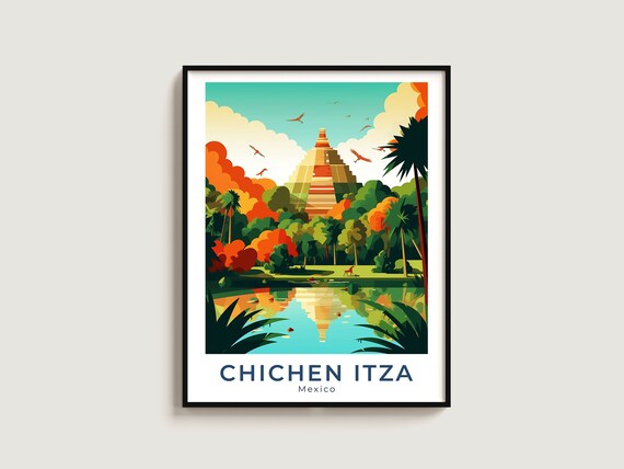 Chichen Itza Travel Poster Wall Art Gift Mexico Print Home Decor Lovers Hanging