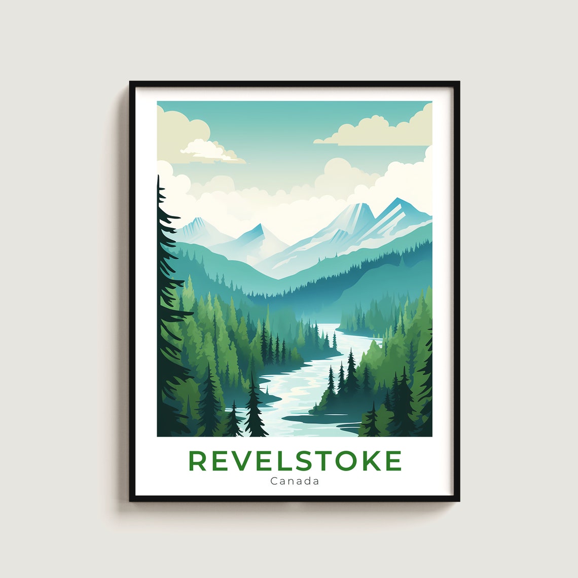 Revelstoke Canada Pine Forest River Mountain Valley Travel Poster