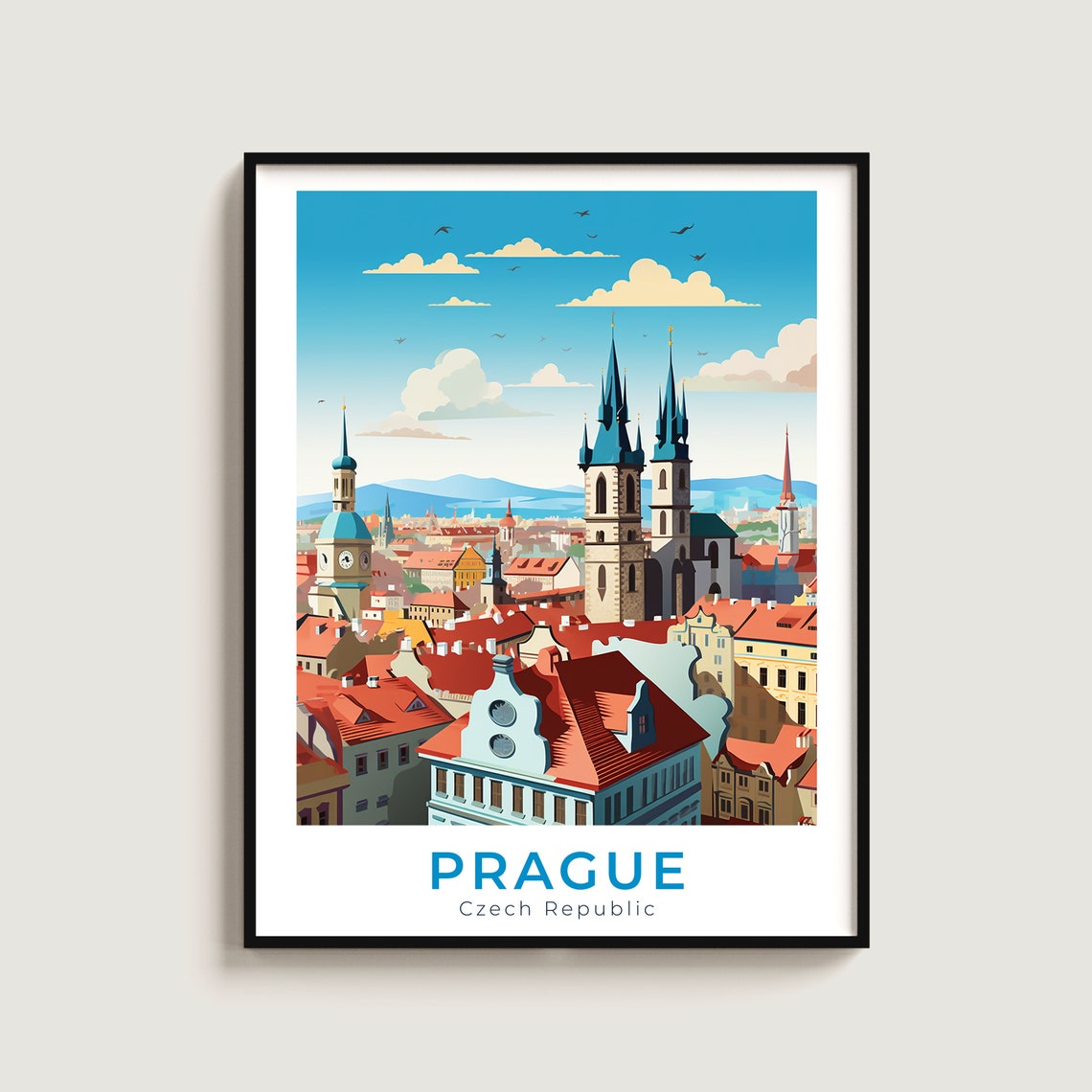 Prague Czech Republic Old Town Rooftops Gothic Spires Travel Poster
