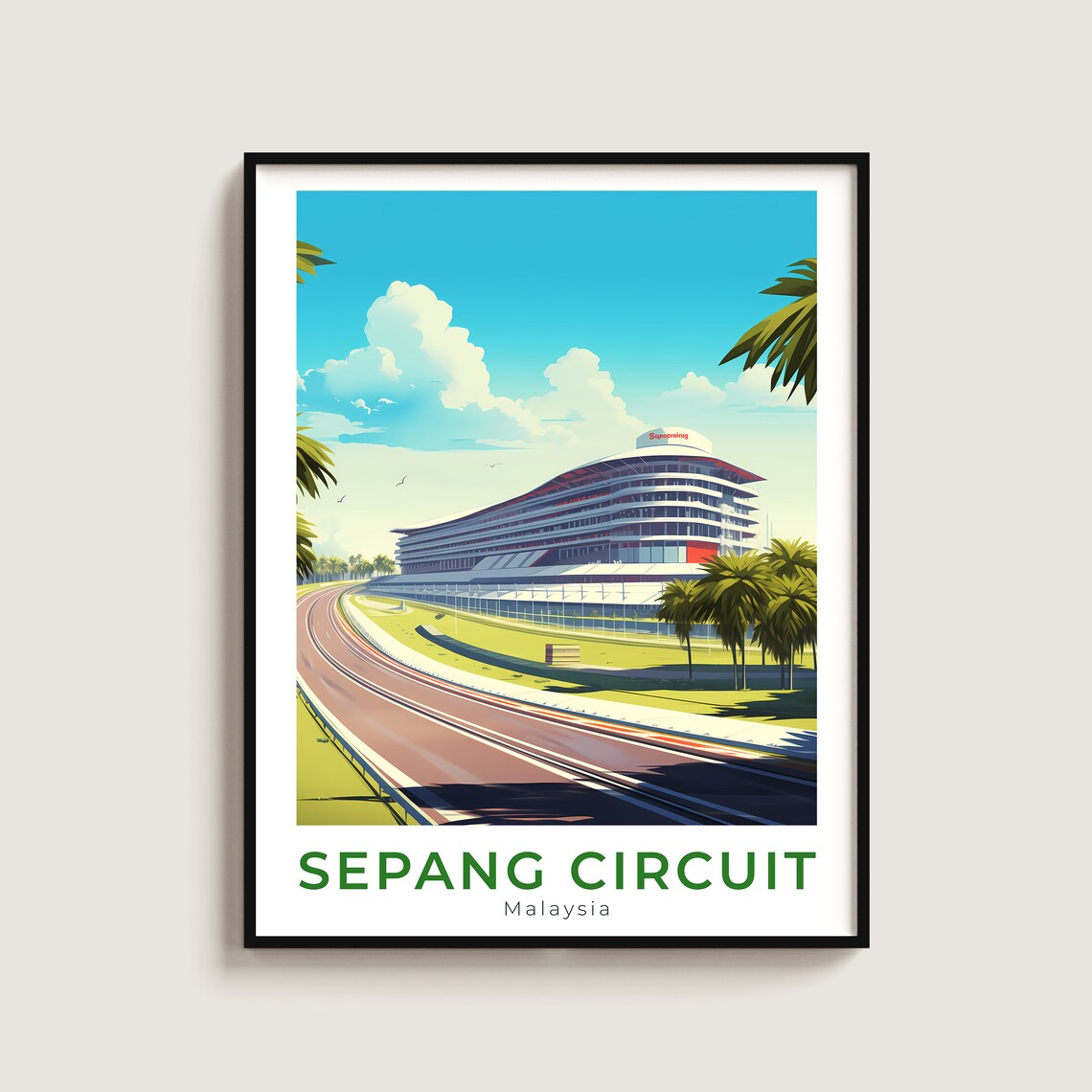 Sepang Circuit Malaysia Grandstand Track Palm Trees Art Poster