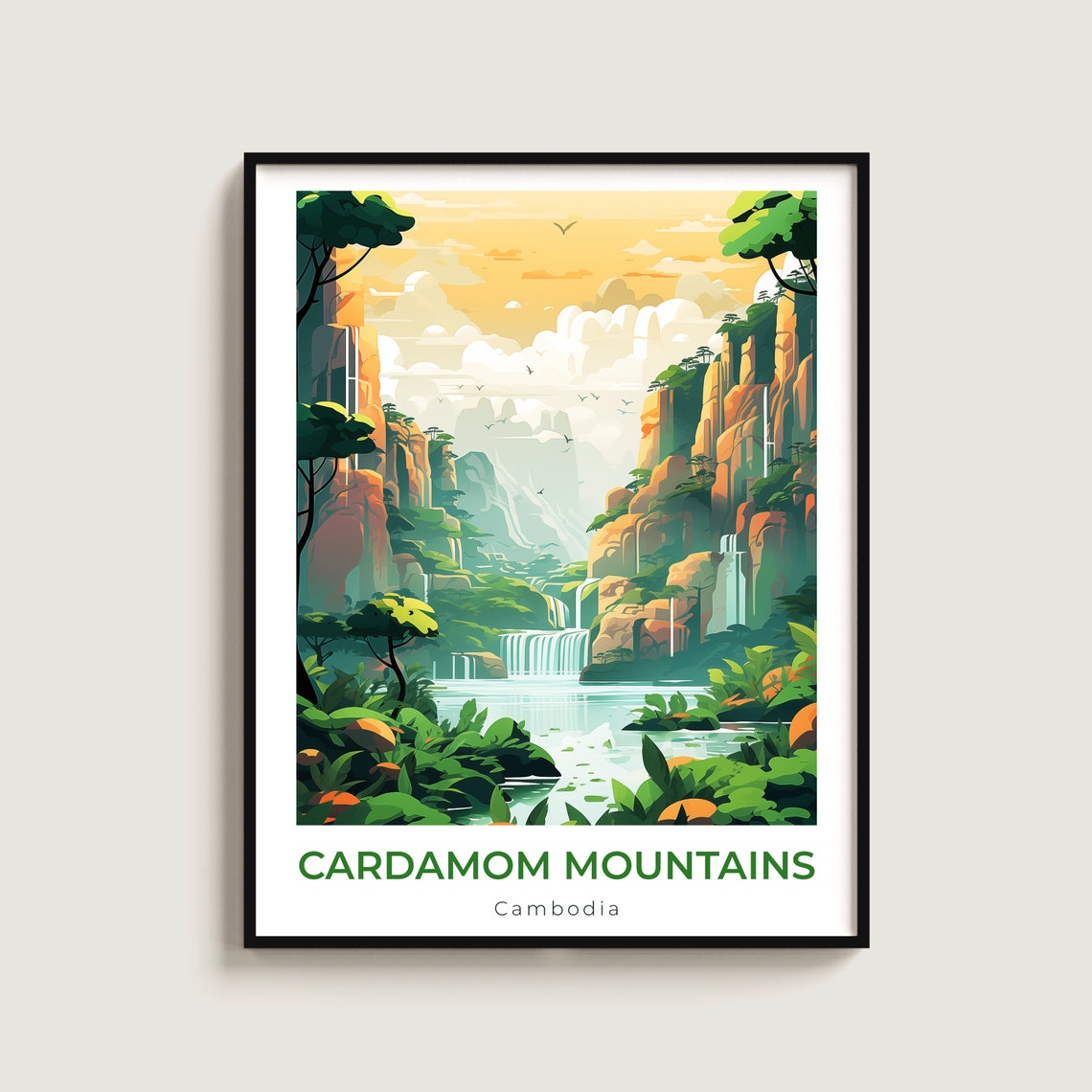 Cardamom Mountains Cambodia Jungle Waterfalls River Travel Poster