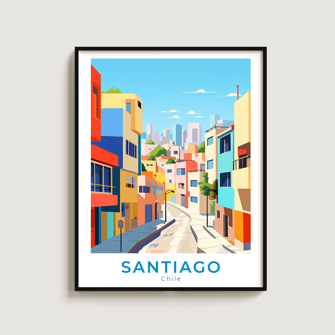 Santiago Travel Poster Wall Art Gift Chile Print Home Decor Lovers Hanging