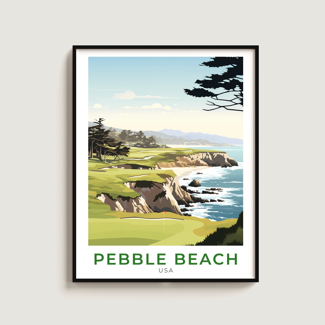 Pebble Beach California Ocean Cliff Golf Course Vintage Travel Poster