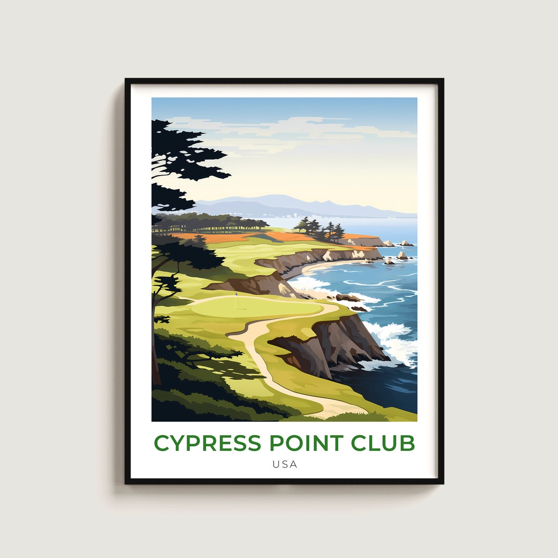 Cypress Point Golf Club Rocky Ocean Coast Sunset Vintage Poster