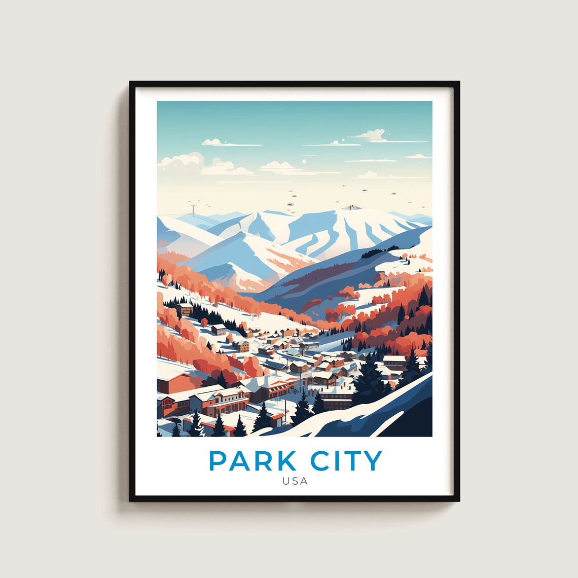 Park City USA Valley Town Orange Trees Mountain Ski Travel Poster
