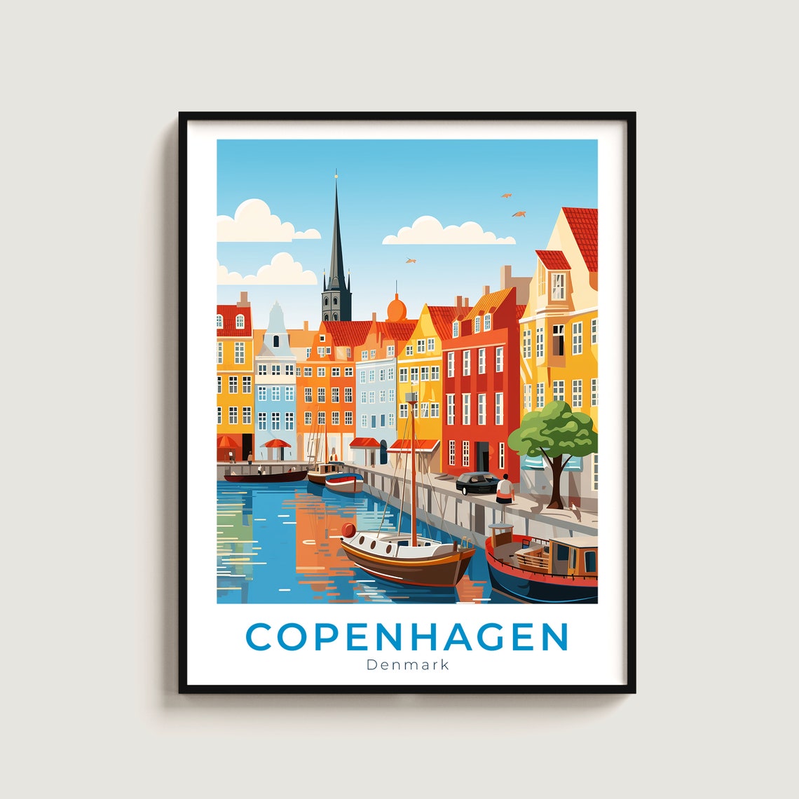 Copenhagen Denmark Nyhavn Colorful Harbor Boats Waterfront Poster
