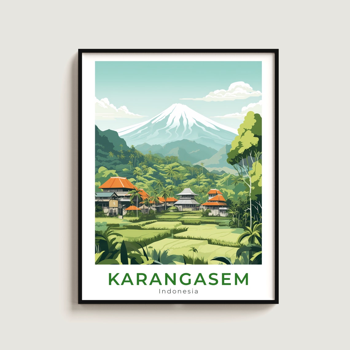 Karangasem Indonesia Mount Agung Rice Terraces Travel Poster