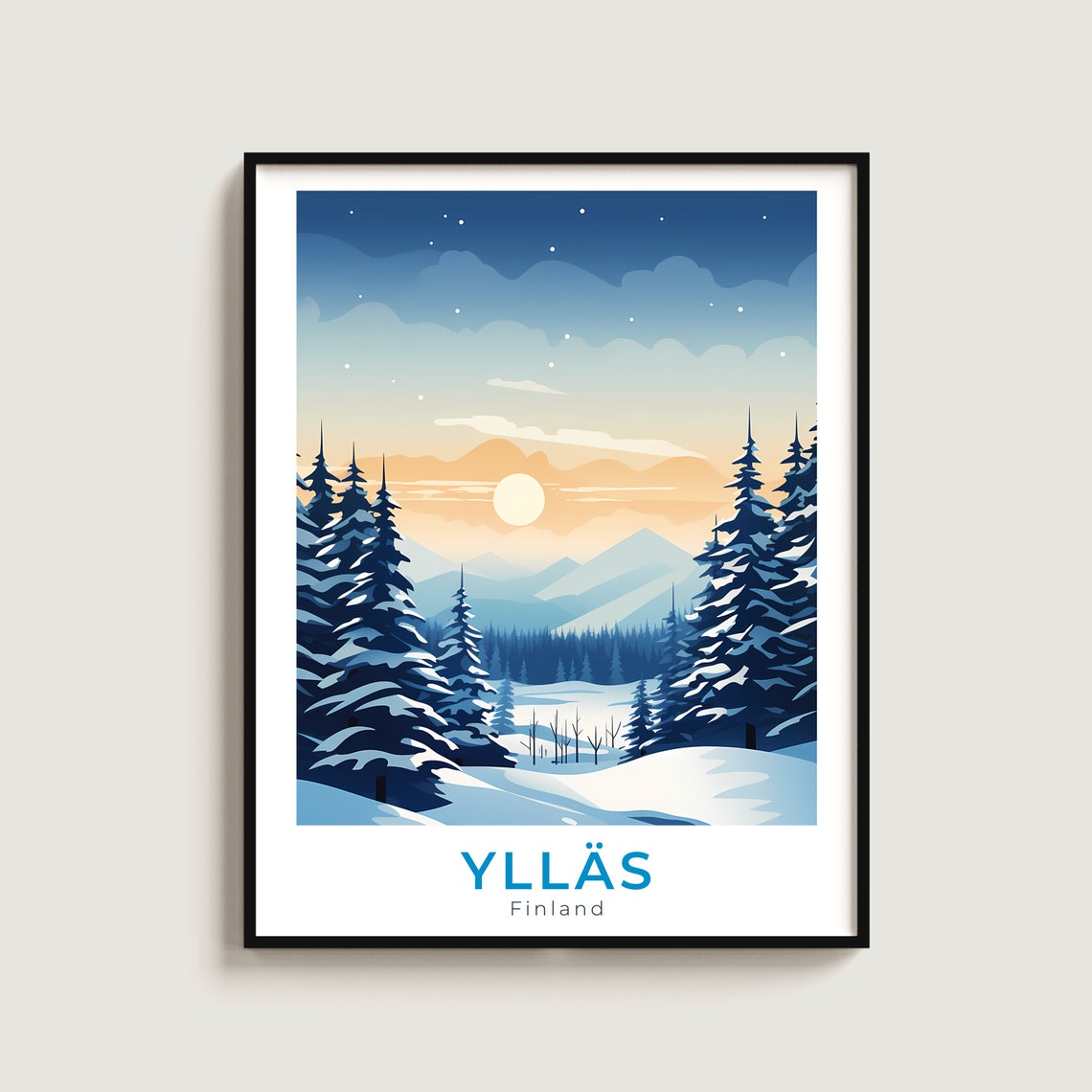 Yllas Finland Snowy Pine Forest Low Sun Starry Winter Night Poster
