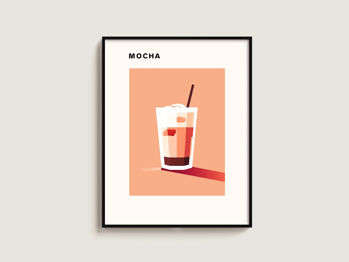 Mocha Iced Coffee Minimalist Kitchen Art Poster Terracotta Modern Drink Decor