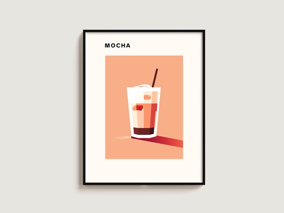 Mocha Iced Coffee Minimalist Kitchen Art Poster Terracotta Modern Drink Decor