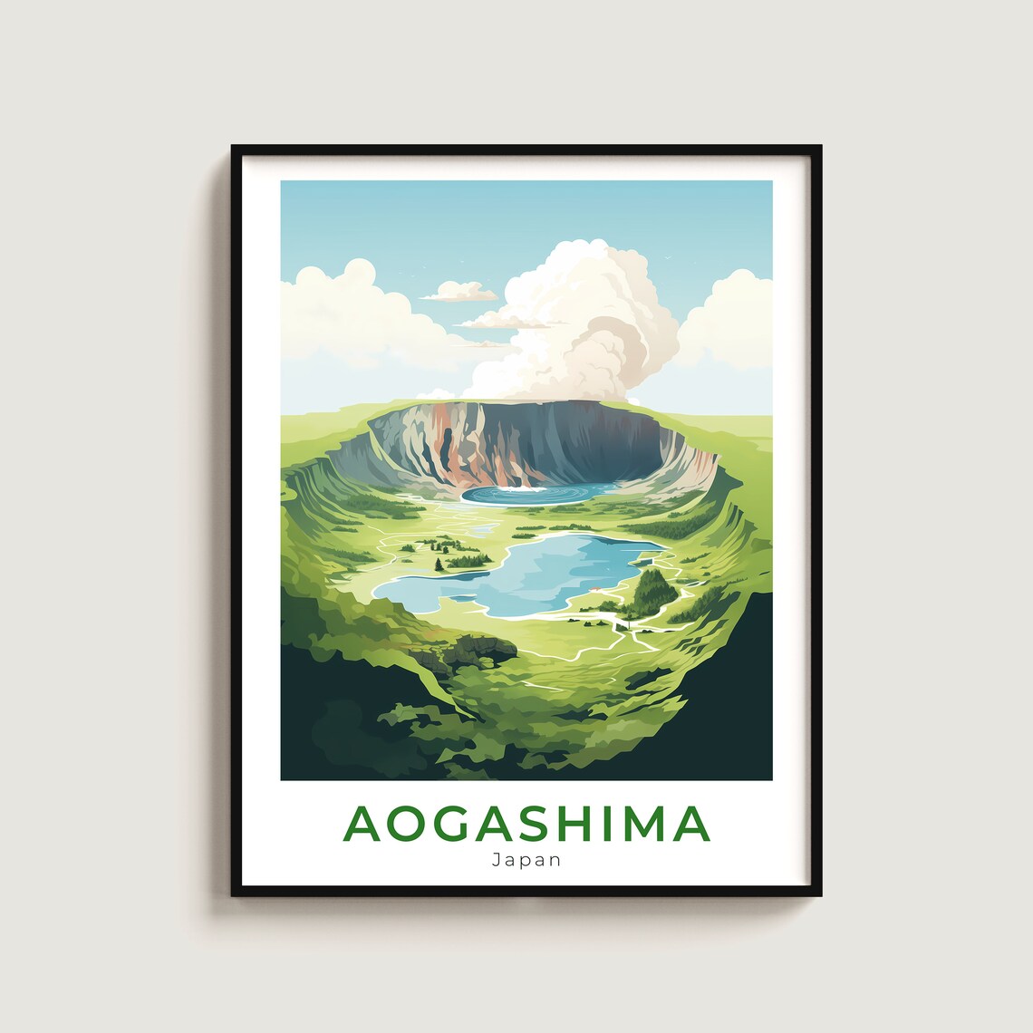 Aogashima Japan Volcanic Crater Island Vintage Travel Poster