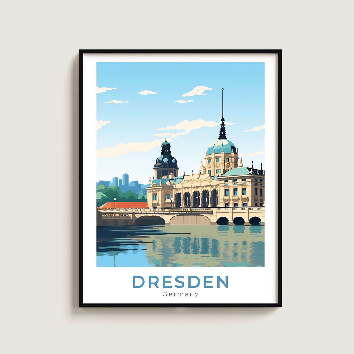 Dresden Germany Opera House Elbe River Bridge Baroque Travel Poster