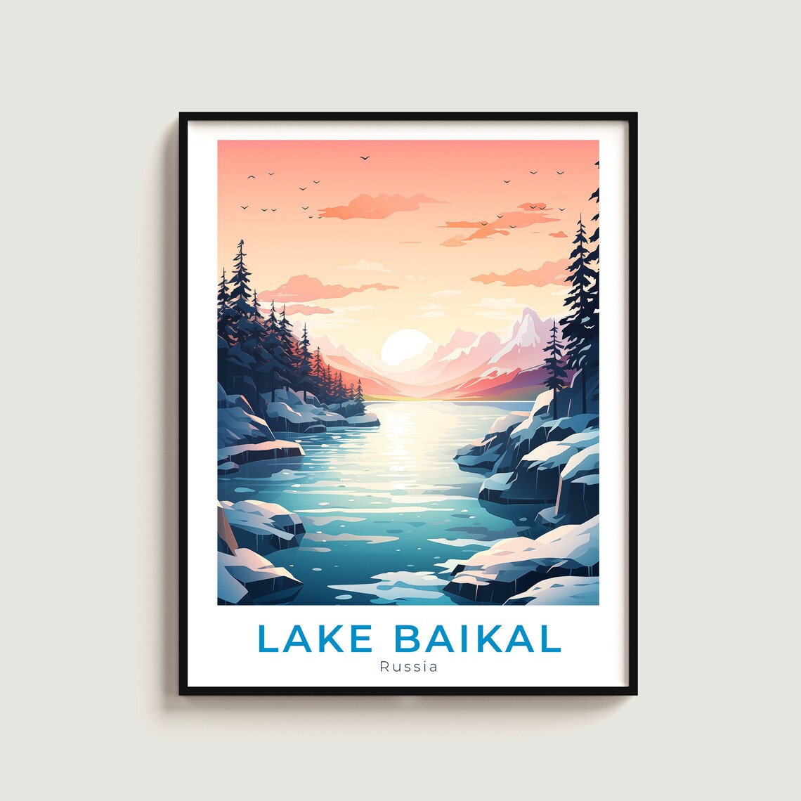 Lake Baikal Russia Winter Sunset Snowy Shores Travel Art Poster