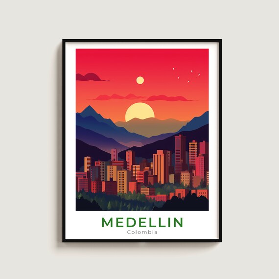 Medellin Travel Poster Wall Art Gift Colombia Print Home Decor Lovers Hanging