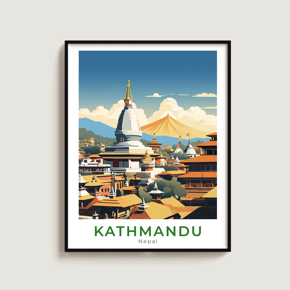 Kathmandu Nepal Sacred Stupas Old Temples Golden Skyline Poster