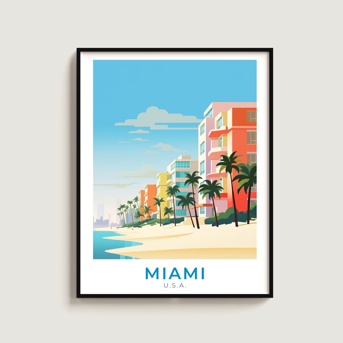 Miami Beach Art Deco Hotels Palm Trees Oceanfront Sunshine Print