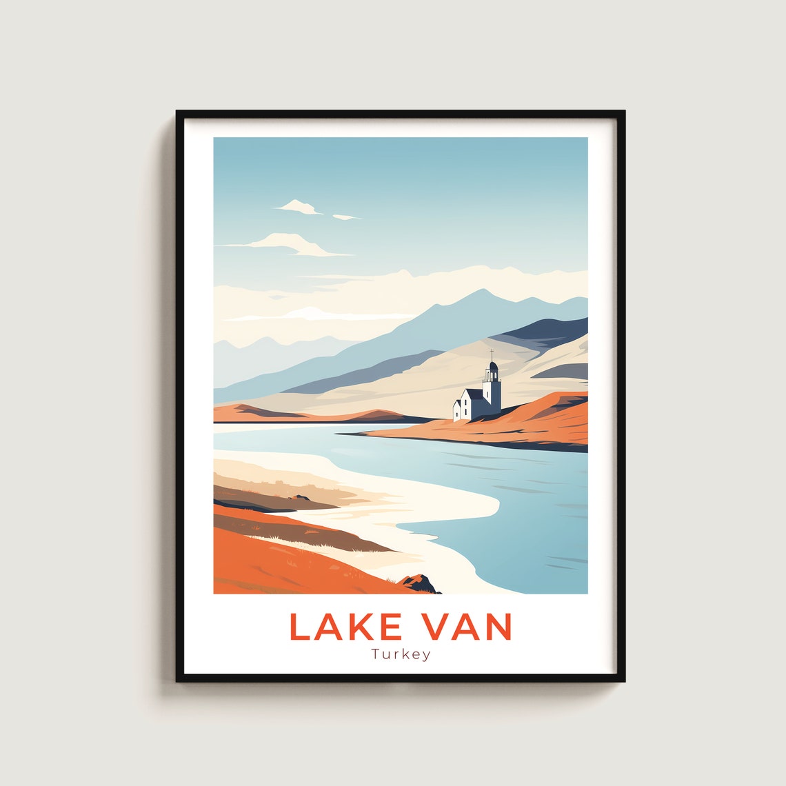 Lake Van Turkey Church Shoreline Orange Hills Travel Serene Poster