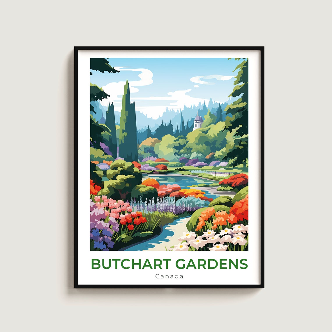 Butchart Gardens Canada Floral Travel Poster for Garden Lovers