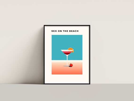 Sex on the Beach Cocktail Martini Glass Modern Kitchen Decor Poster