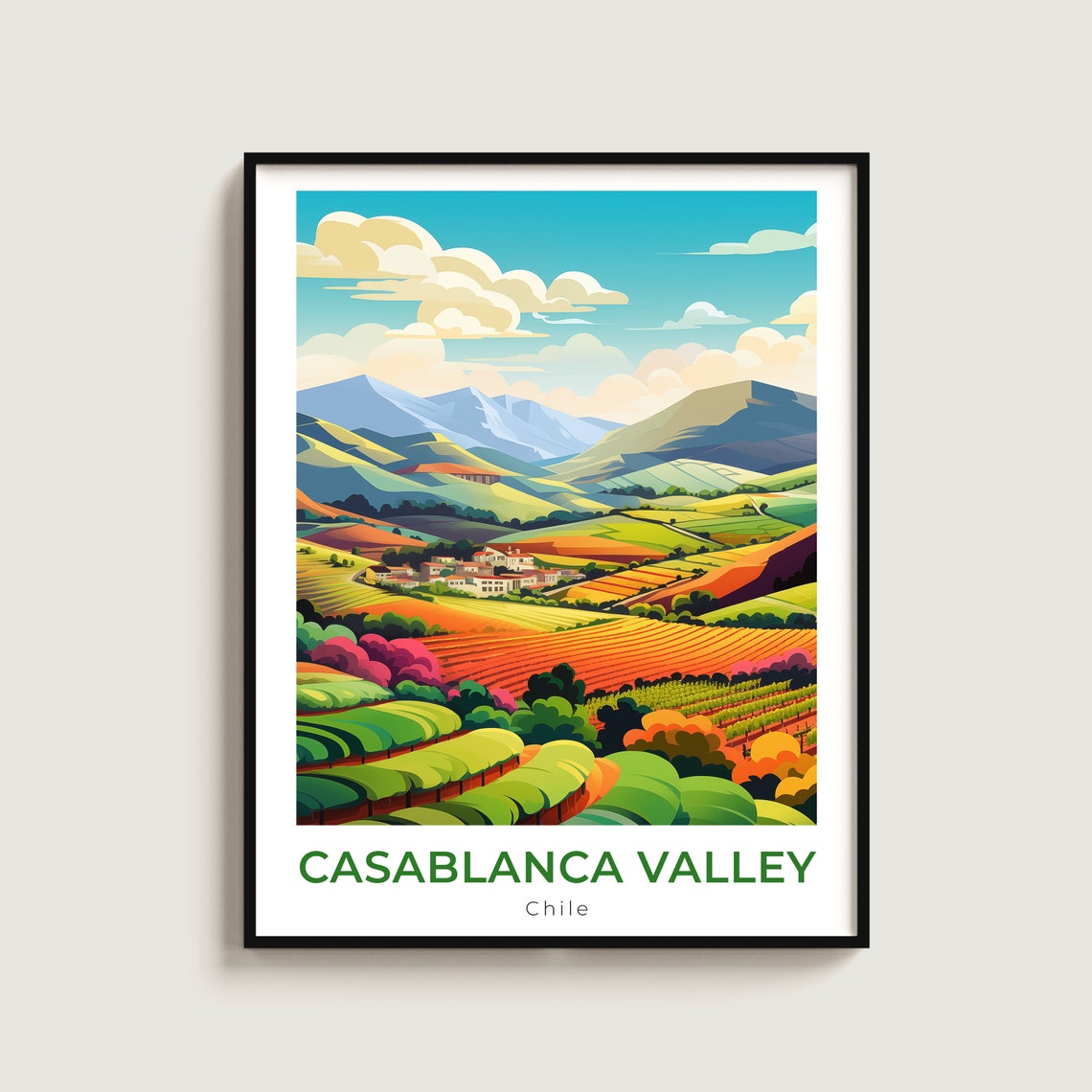 Casablanca Valley Chile Sunlit Vineyards Retro Travel Poster
