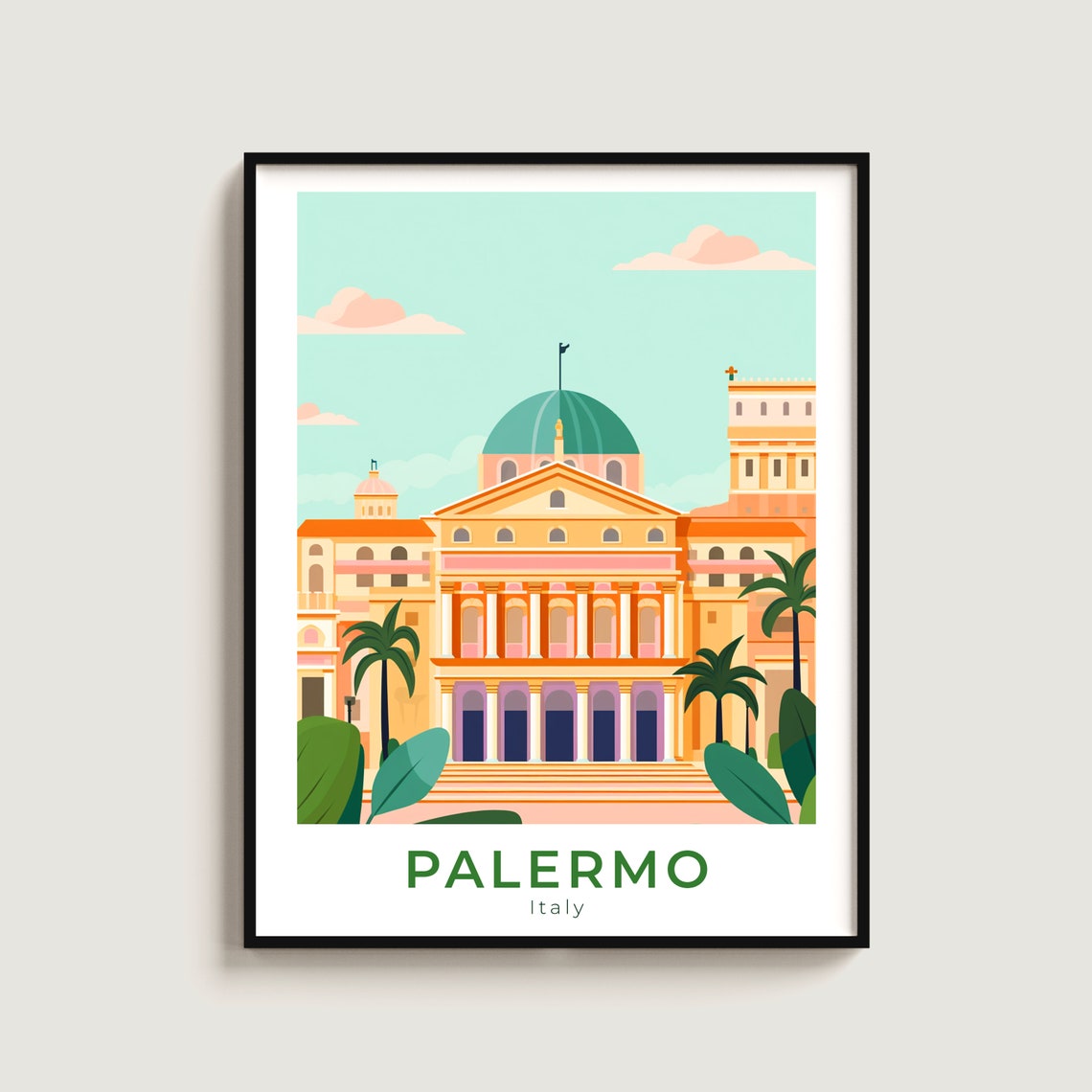 Palermo Italy Opera House Green Dome Palm Trees Plaza Poster