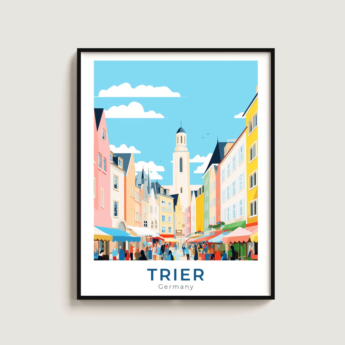 Trier Germany Old Town Market Street Colorful Summer Travel Poster