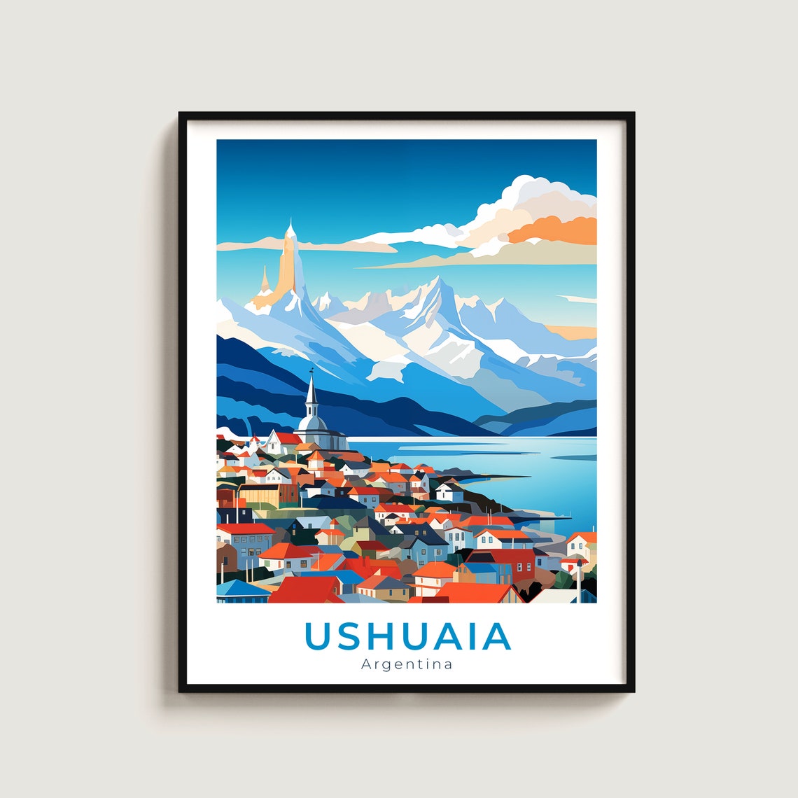 Ushuaia Argentina Snowy Mountain Town Harbor Travel Wall Decor Poster