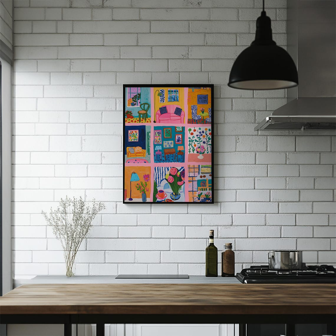 Colorful Room Collage Interiors Matisse Style Maximalist Wall Art - Image 6