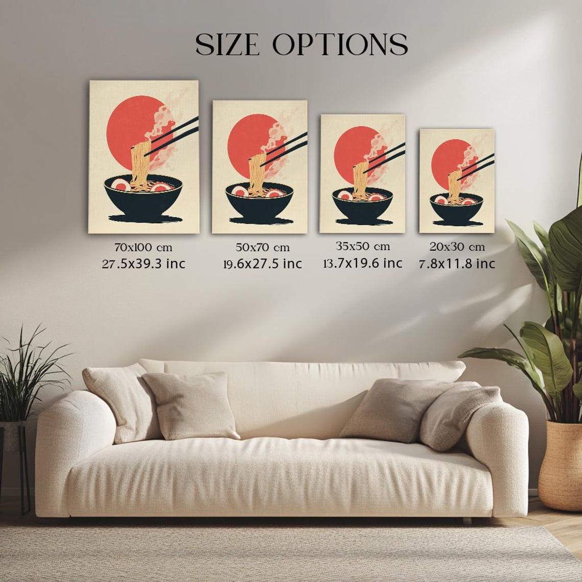 Japanese Ramen Bowl with Red Sun Retro Asian Kitchen Food Poster - Image 3